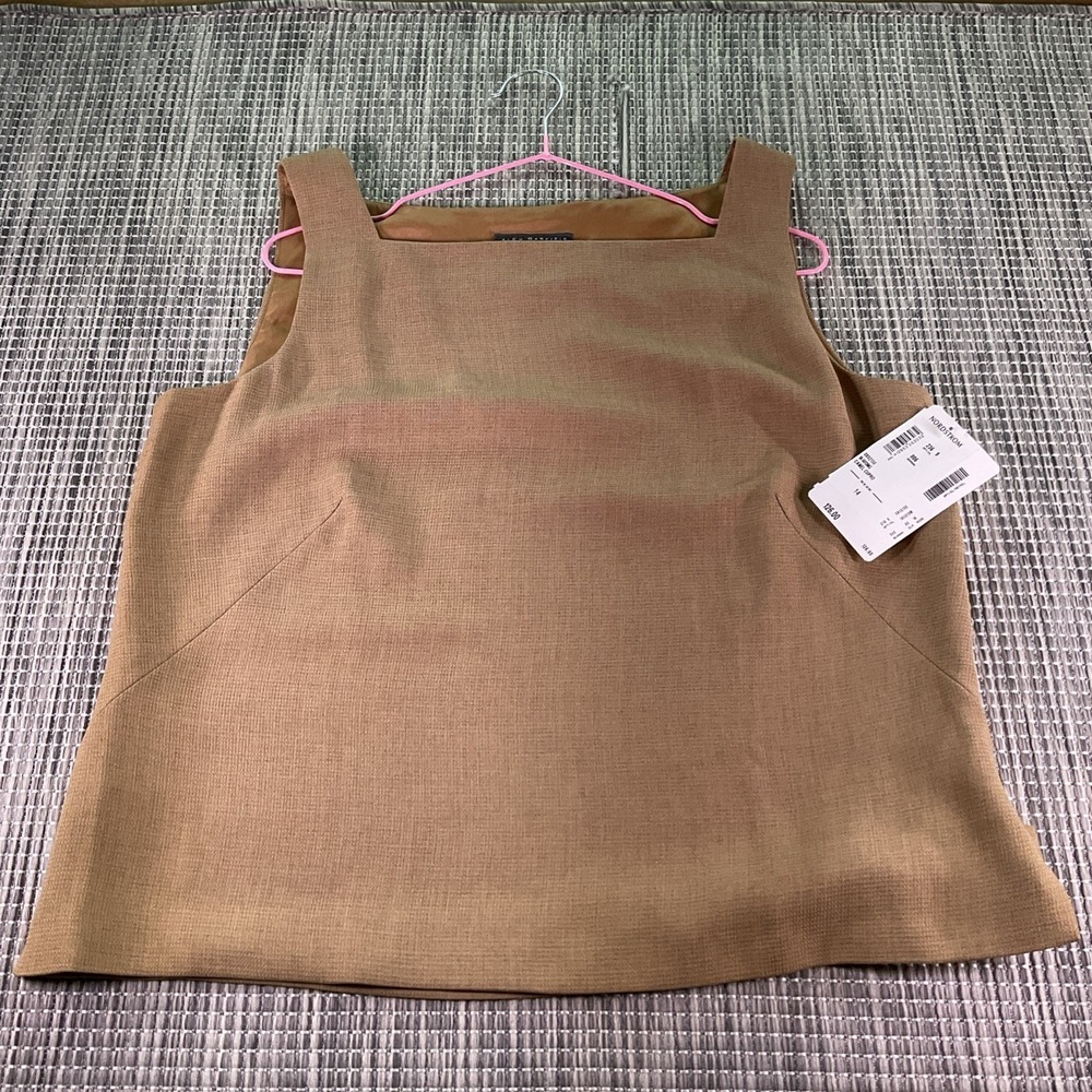Alex Garfield Camel Beige Cupro Shell Top Square Neck Size 14 NWT 18-5013MG
